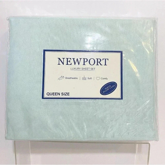 Newport Aqua Queen Size Sheet Set + 2 Bonus Pillow Cases - Picture 3 of 6